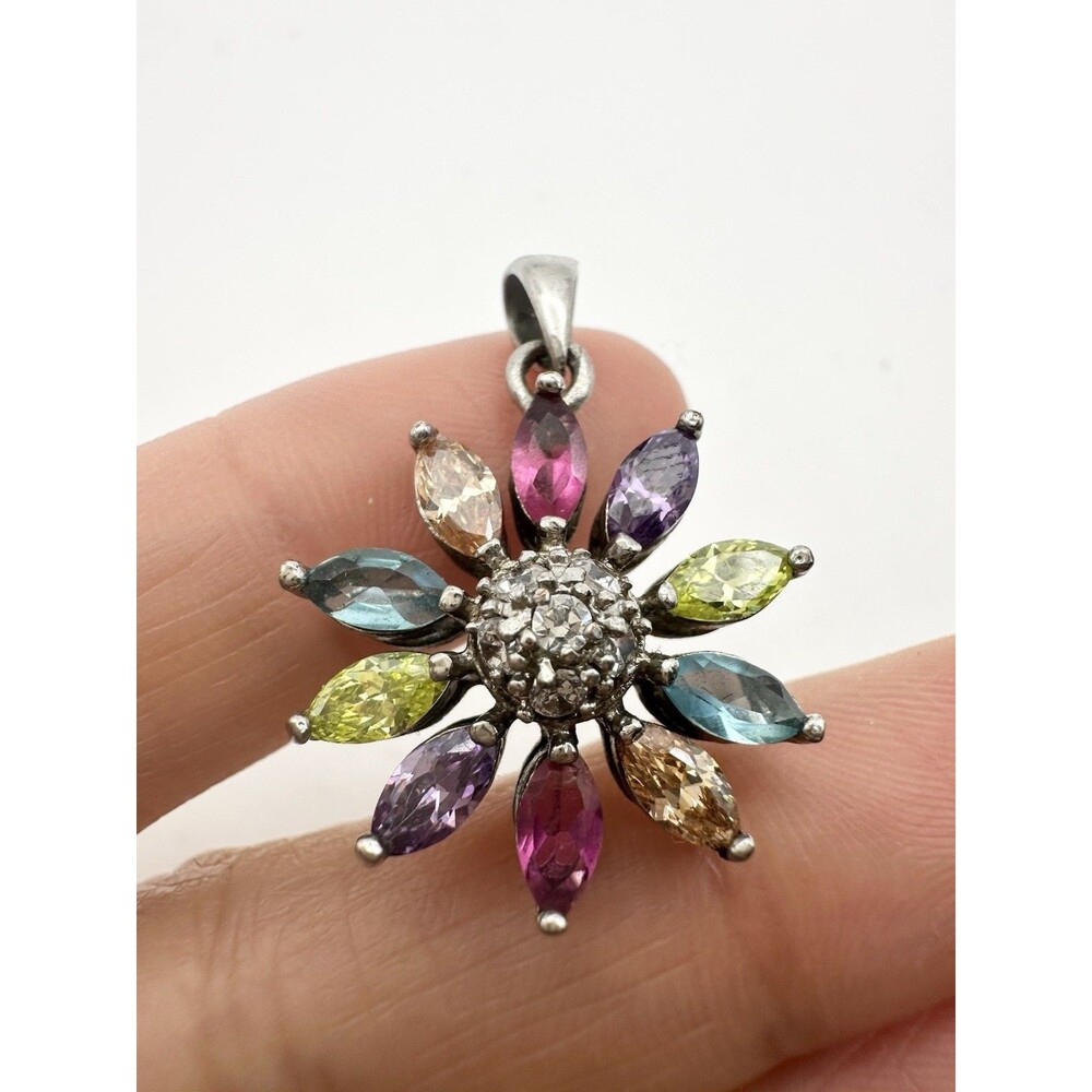 Rhodium Plated Marquise Delicate Flower Pendant